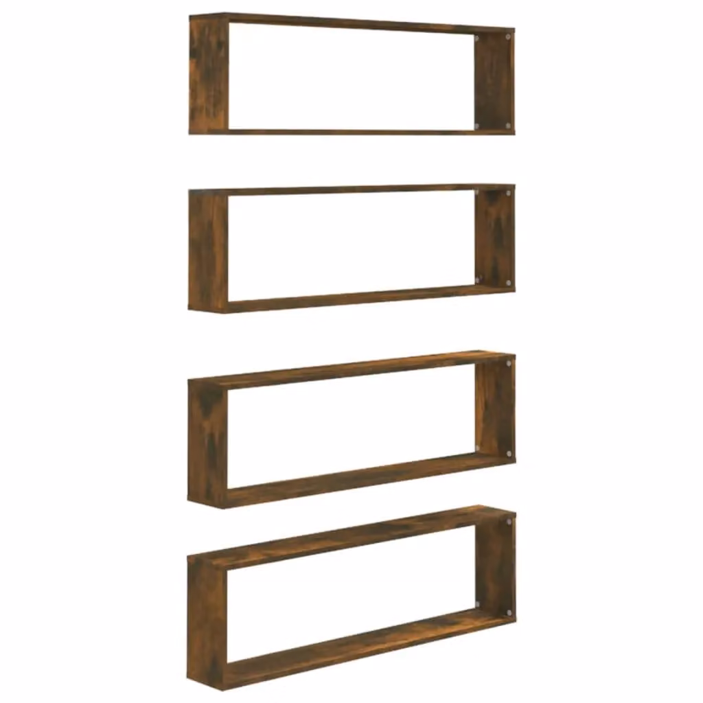 Berkfield Home Wall Cube Shelves, 4 Piece Set in Smoked Oak Brown, W/D/H: 100 x 15 x 30 cm – 2