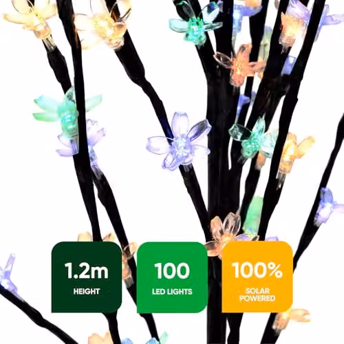 Gardenwize Solar Powered Multicolour LED Cherry Flower Tree Stake Light with Dusk Sensor, Height: 120 cm – 4