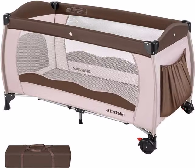 tectake Travel Cot in Brown, Large – 1