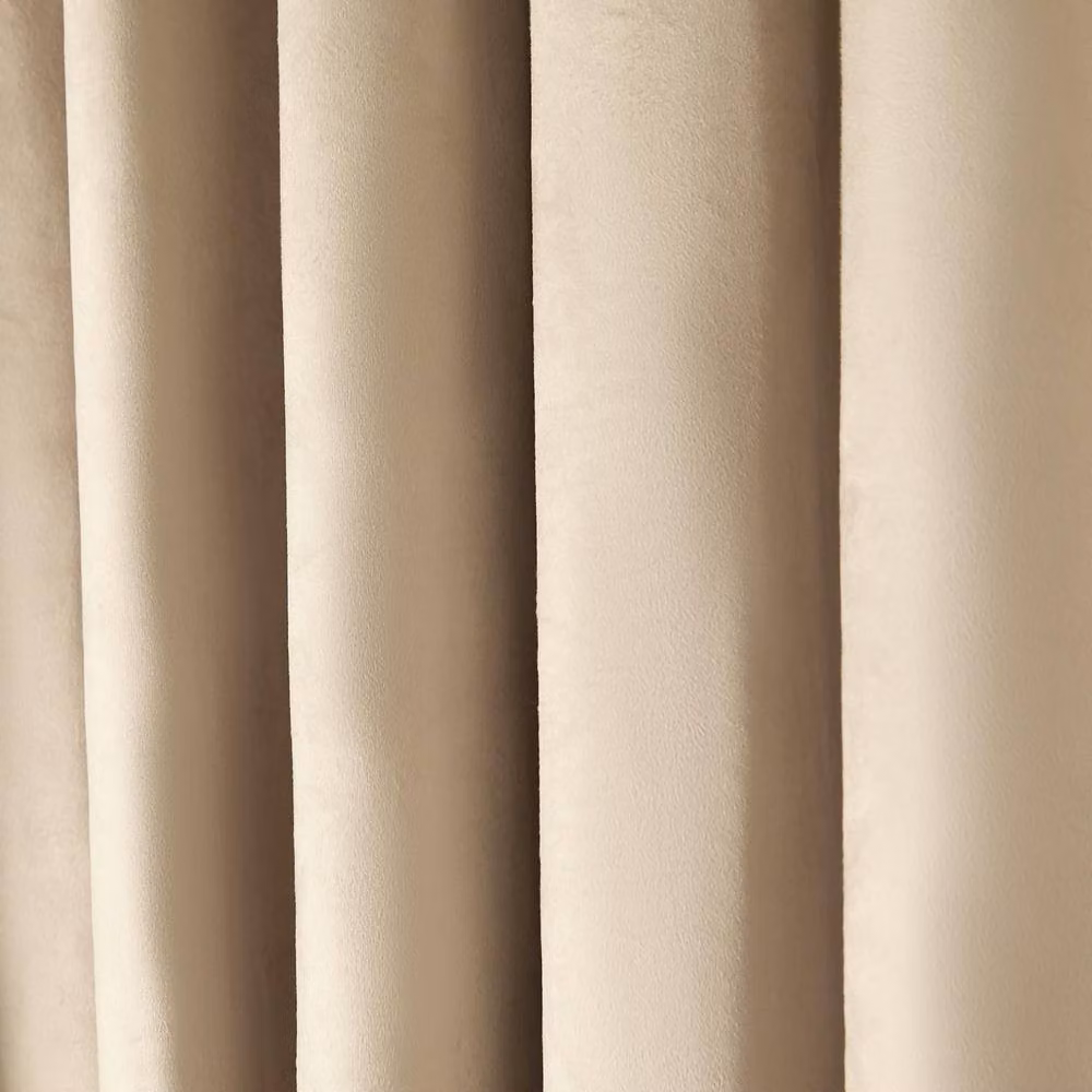 OHS Pair of Bow Decor Velvet Eyelet Curtains in Beige, Width: 228 cm, Drop: 228 cm – 3