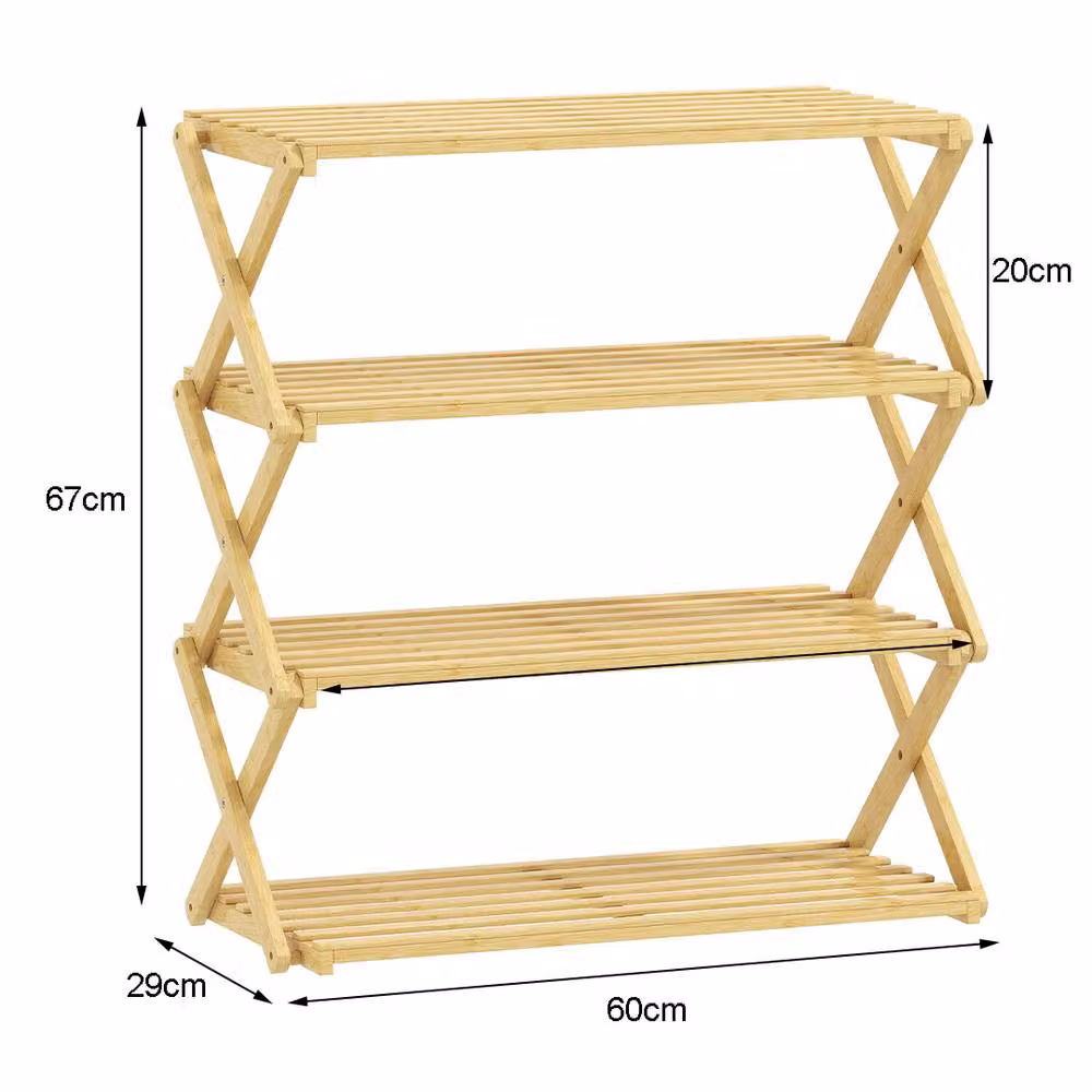 ERGOVEXA Natural Bamboo 4-Tier Folding Shoe Rack in Brown – 2