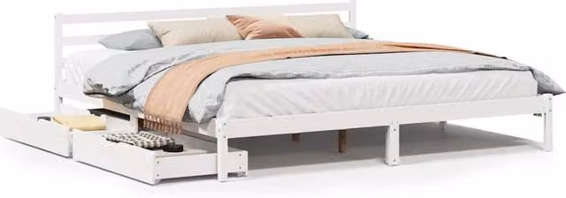 Berkfield Home White Solid Pine Wood Bed Frame W/D/H: 200 x 200 cm