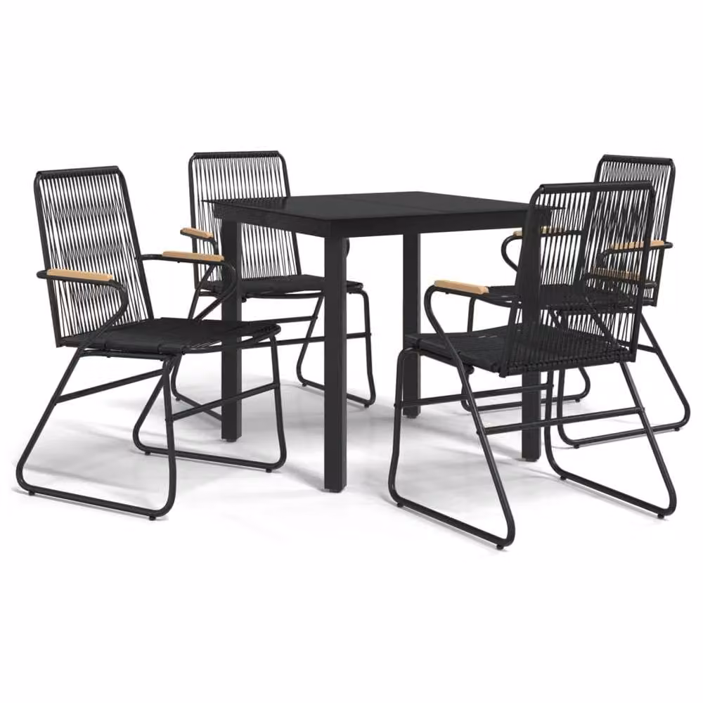 Berkfield Home Beautiful 5 Piece Black PVC Rattan Garden Dining Set – 3