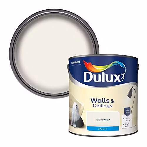 Dulux Matt Water Based Dispersion Emulsion Paint for Walls and Ceilings, White, 2.5 l
