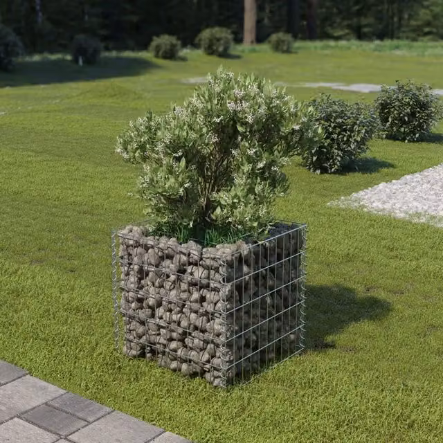 Berkfield Home Silver Galvanised Steel Stone Gabion Raised Bed, W/D/H: 50 x 50 x 50 cm – 1