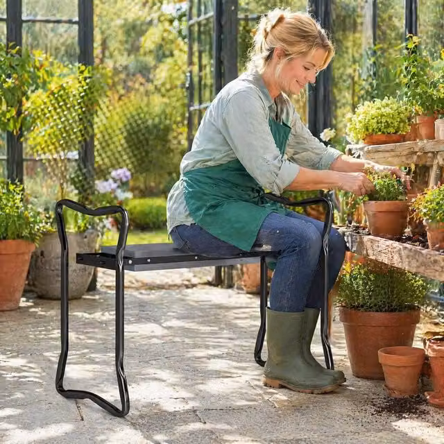 STILVORA Foldable Steel Frame Garden Kneeler Seat in Grey – 1