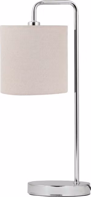 First Choice Lighting Chrome Arched Table Lamp with Beige Linen Shade in Silver