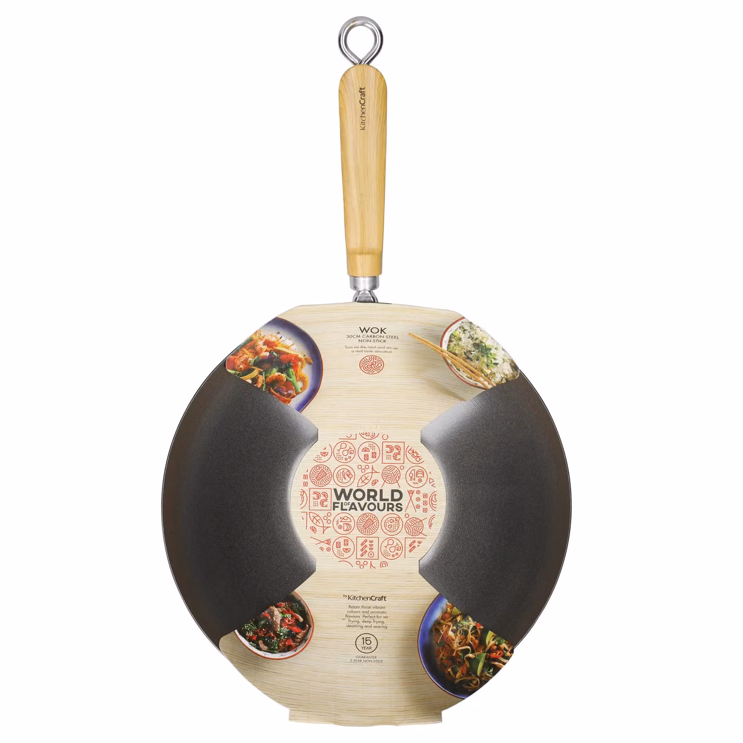KitchenCraft Carbon Steel Non-Stick Wok, 30 cm, Black/Grey – 4