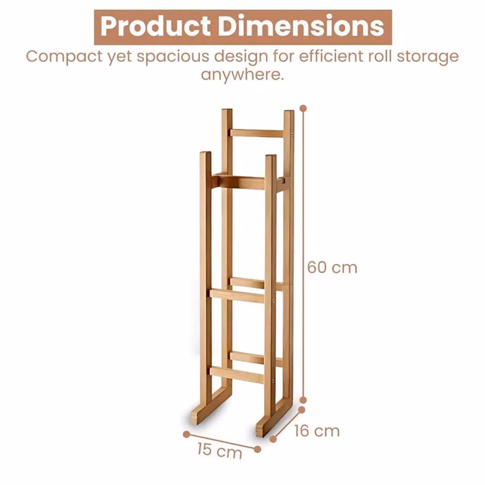 EONLION Bamboo Freestanding Tissue Paper Roll Holder, Brown, H: 60.0 cm, W: 15.0 cm, D: 3.0 cm – 2