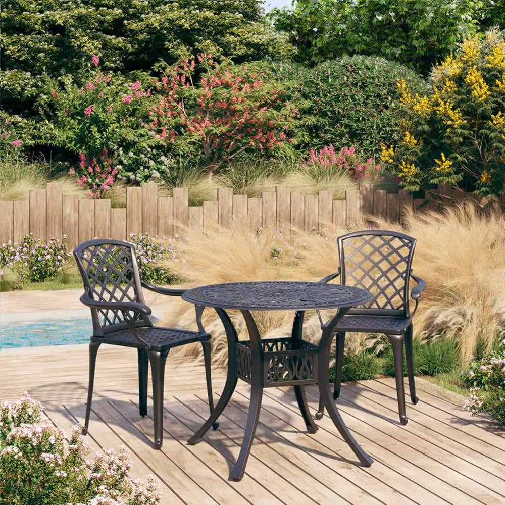 Berkfield Home 3 Piece Cast Aluminium Bistro Set in Matt Black – 2