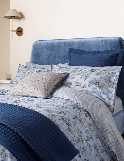 Bedeck of Belfast Lorelei Blue Mix Vintage Floral Cotton Percale Bedding Set