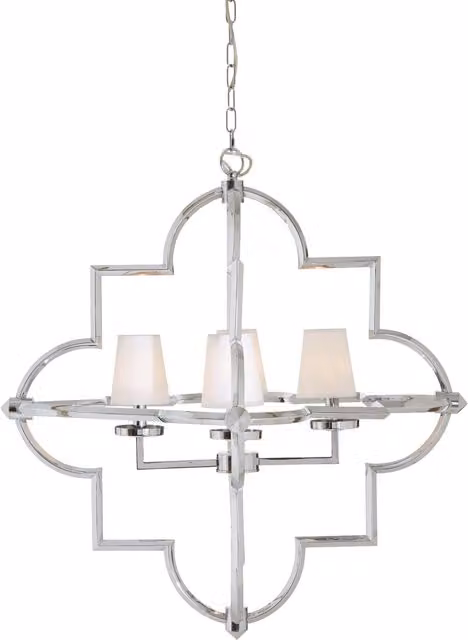 Orsina Arabesque Pendant Light in Silver Chrome with White Fabric Lampshade