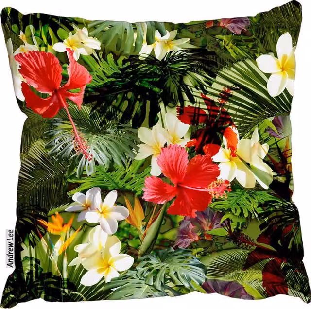 Andrew Lee Modern Floral Pattern Square Cushion, Green and Multicolour, W/D/H: 60 x 60 x 1 cm