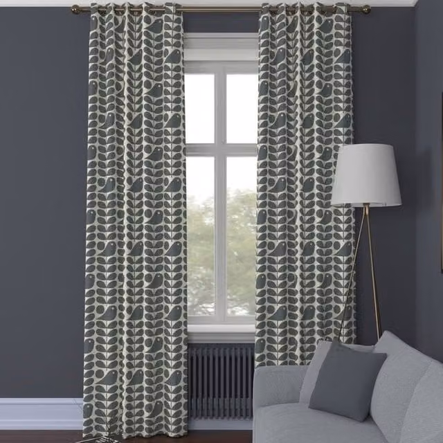 Orla Kiely Early Bird Made to Measure Blackout Eyelet Curtains in Cool Grey