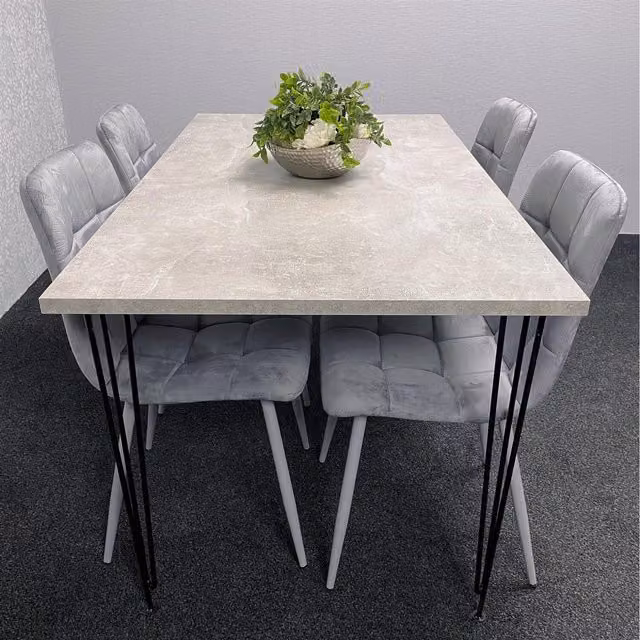 Kosy Koala Iron Stone Dining Table Set with 4 Chairs in Grey and Black