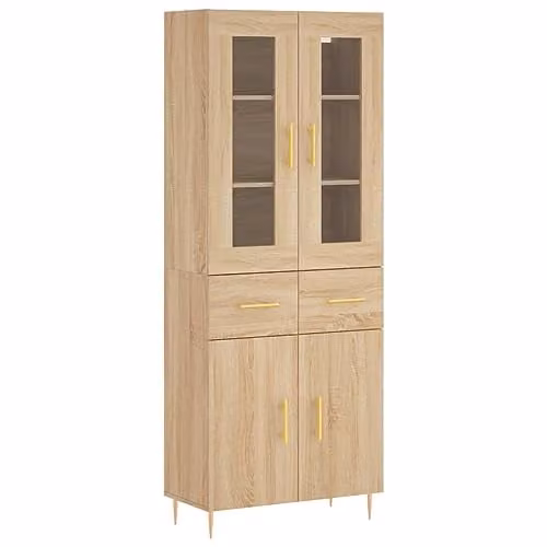 vidaXL Modern Highboard in Sonoma Oak Brown with Hinged Doors and Drawers, H x W x D: 180 x 69.5 x 34 cm