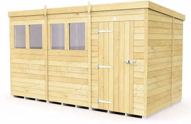 Buttercup Farm Brown Pent Shed with Single Door and Windows, W358 x D178 x H201 cm – 1