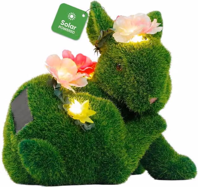Gardenwize Solar Floral Topiary Rabbit Garden Ornament with Multiple Lights in Green – 1