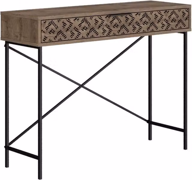 Nordara Brown Slim Console Table with Drawer and Metal Legs