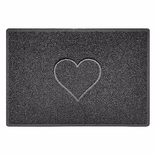 Nicoman Heart Embossed PVC Doormat, Dark Grey, W/D: 90 x 60 cm