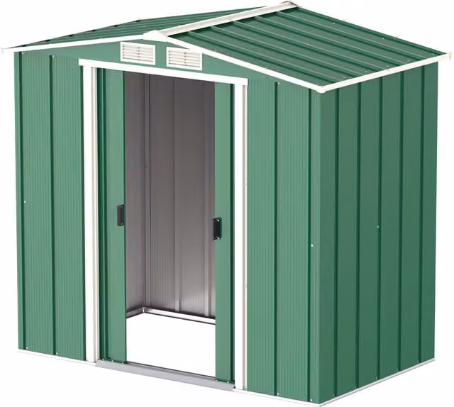 BillyOh Partner Eco Apex Gable Roof Metal Shed in Green, W/D/H: 180.5 x 121.92 x 220 cm