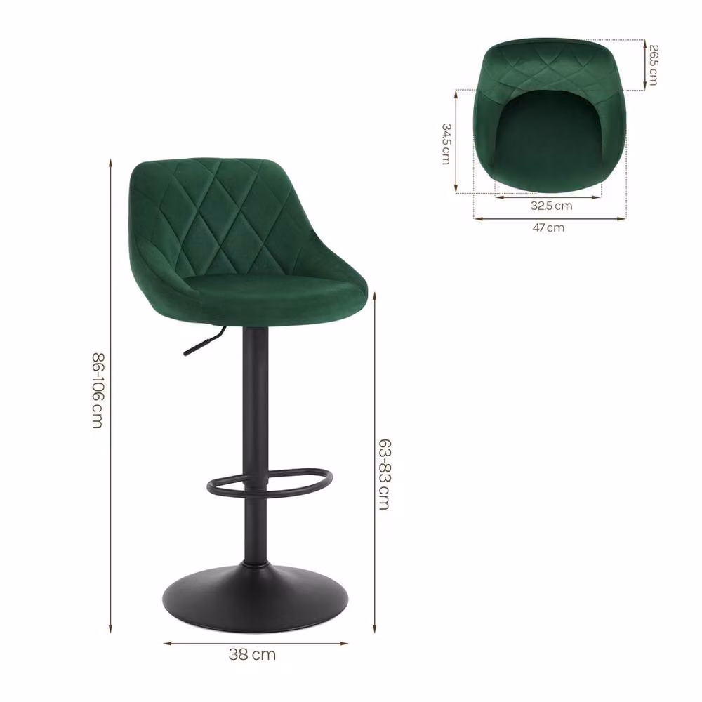 NESTLUNE Velvet Bar Stool in Green for Kitchen and Home Office, H: 100 cm, W: 15 cm – 3