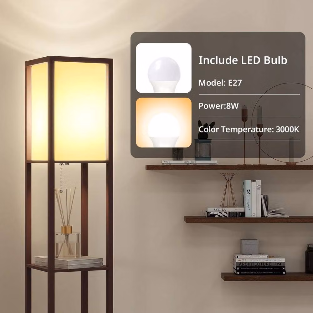 EONLION 3-Tier Floor Lamp with Free Standing Storage Shelf in Brown – 3