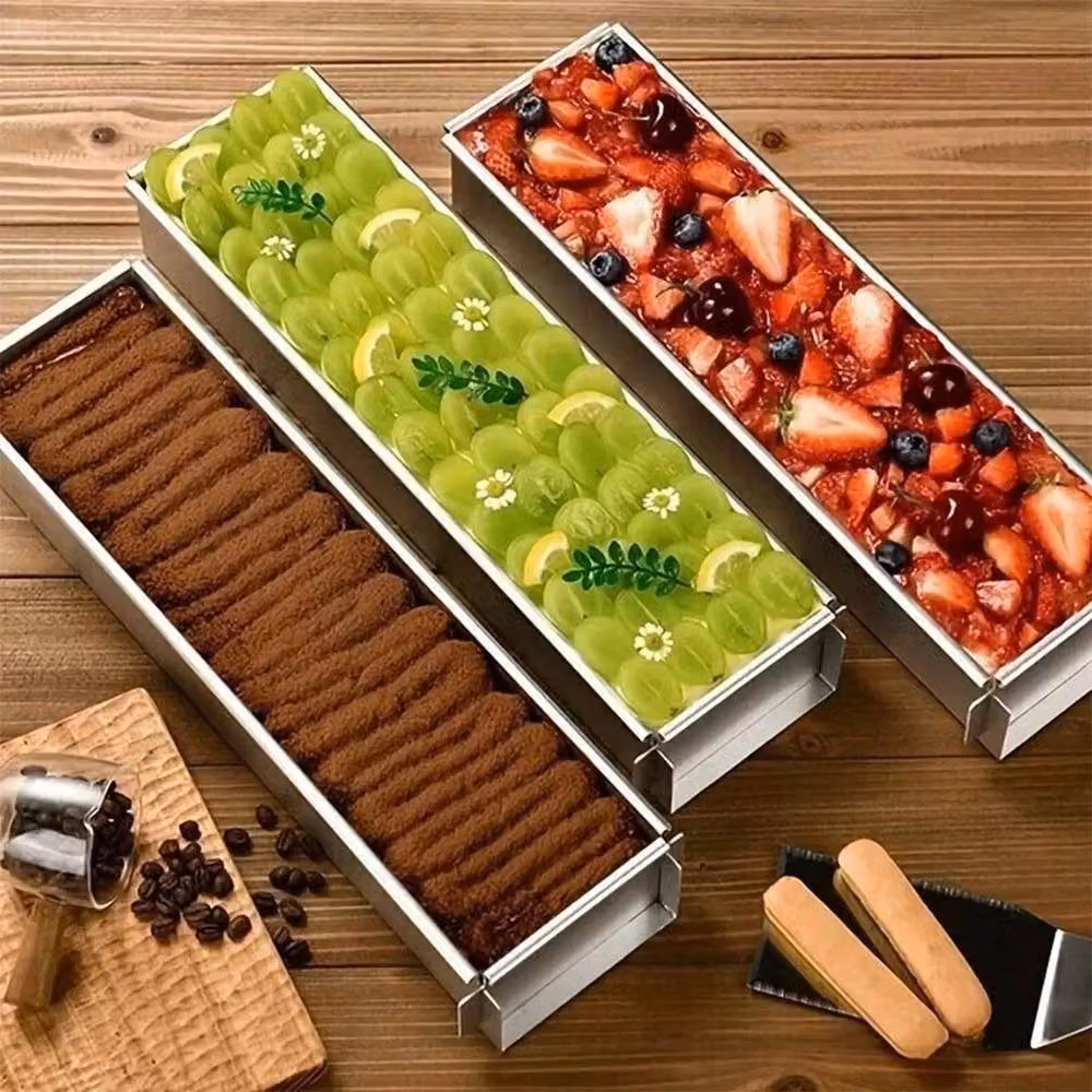 Pawnora Silver Stainless Steel Rectangular Loaf Cake Pan and Mousse Mould with Loose Base, Width: 40 cm – 5