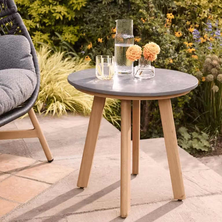 Leisure Grow Modern Grey Stone and Aluminium Side Table for Garden, Terrace or Balcony