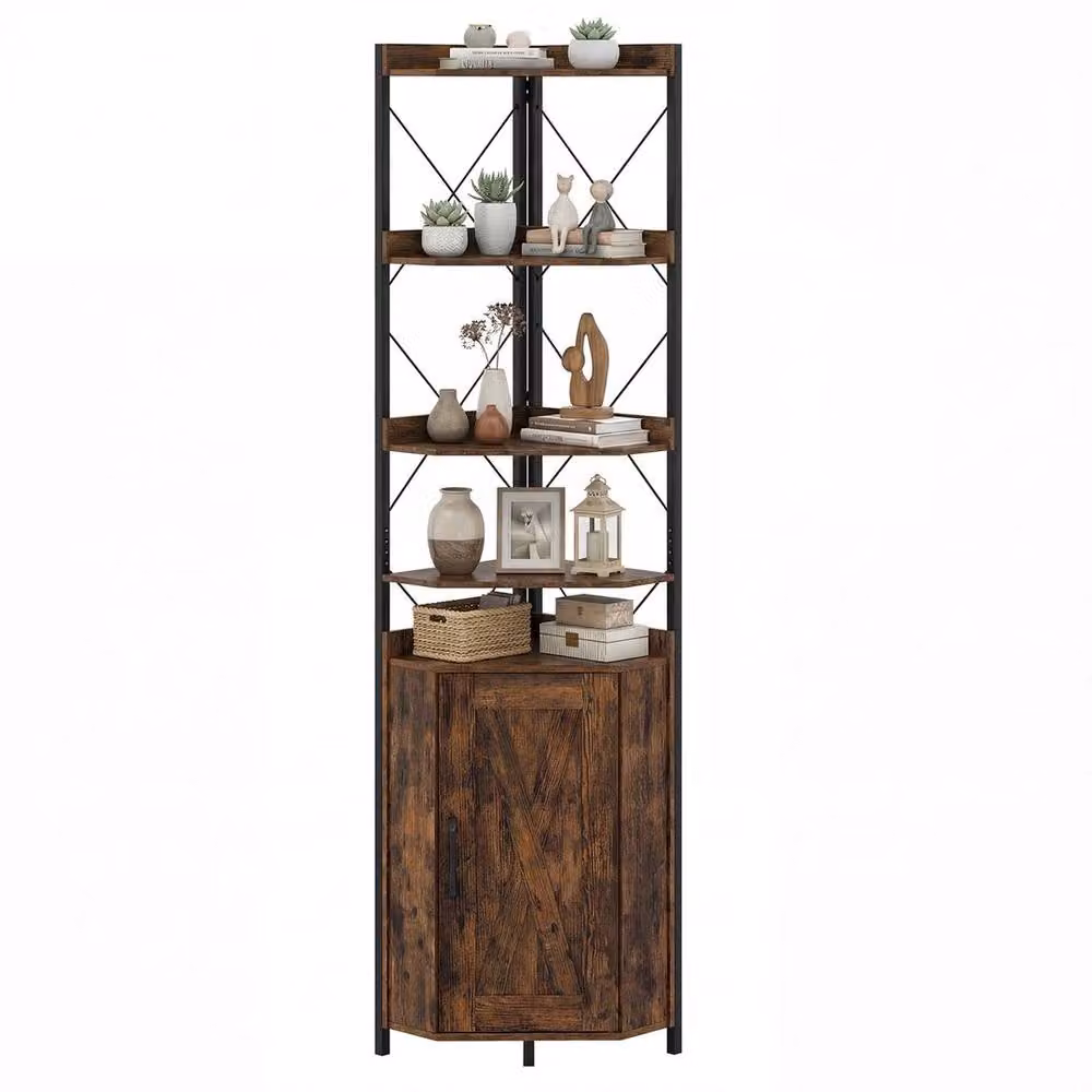 VOGREX Brown Industrial Freestanding Tall Corner Cabinet with Hinged Doors, Height: 180 cm – 3