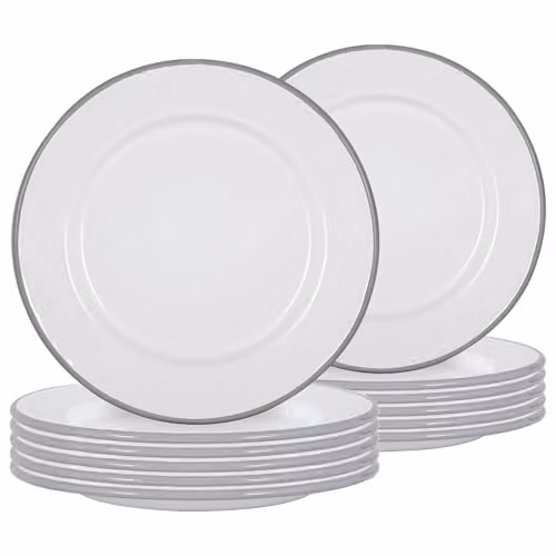 Argon Tableware Enamel Steel Dinner Plates, Pack of 12, Grey, Diameter: 25.5 cm