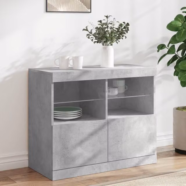 Berkfield Home Modern Sideboard with Integrated LED Lights in Concrete Grey, W/D/H: 81 x 37 x 67 cm – 1