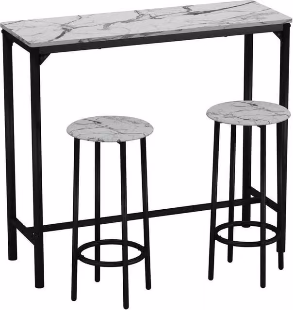 PAWNORA 3 Piece Modern Bar Table and Stools Set with White Marble Top