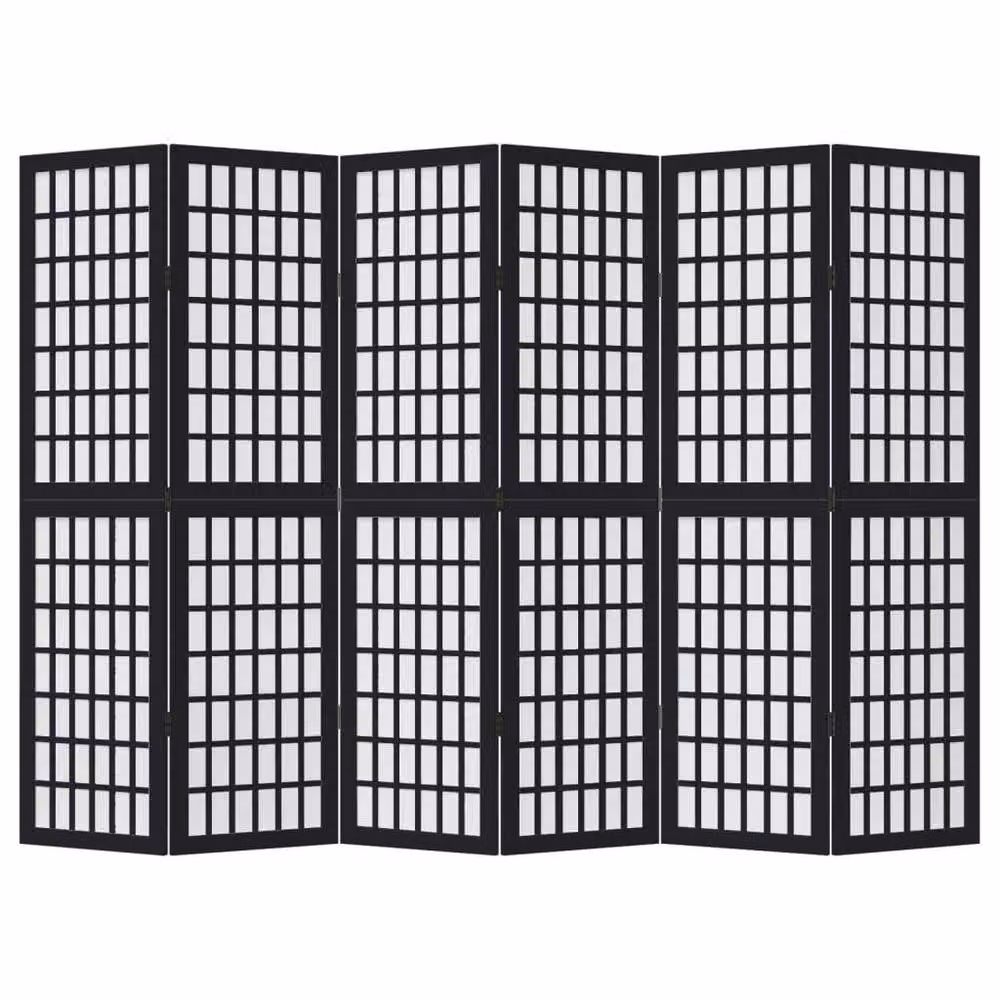 Berkfield Home 6-Panel Room Divider in Black Solid Paulownia Wood – 4