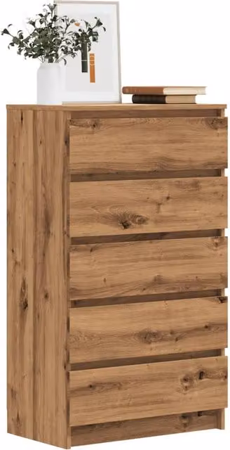 Berkfield Home Artisan Oak Drawer Cabinet in Brown, W/D/H: 60 x 36 x 103 cm