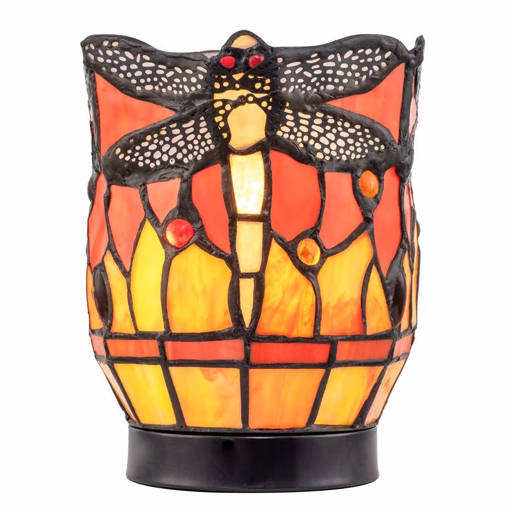 Happy Homewares Classic Dragonfly Tiffany Uplighter Tabletop Lamp in Orange Stained Glass – 2