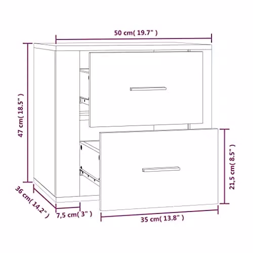 vidaXL Wall-mounted Bedside Cabinet in Grey, W: 50 cm, D: 36 cm, H: 47 cm – 2