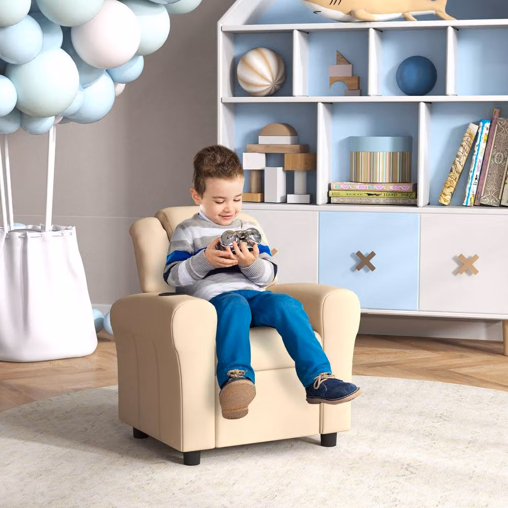 STILVORA Children's Recliner Chair with Integrated Ottoman in Beige – 2