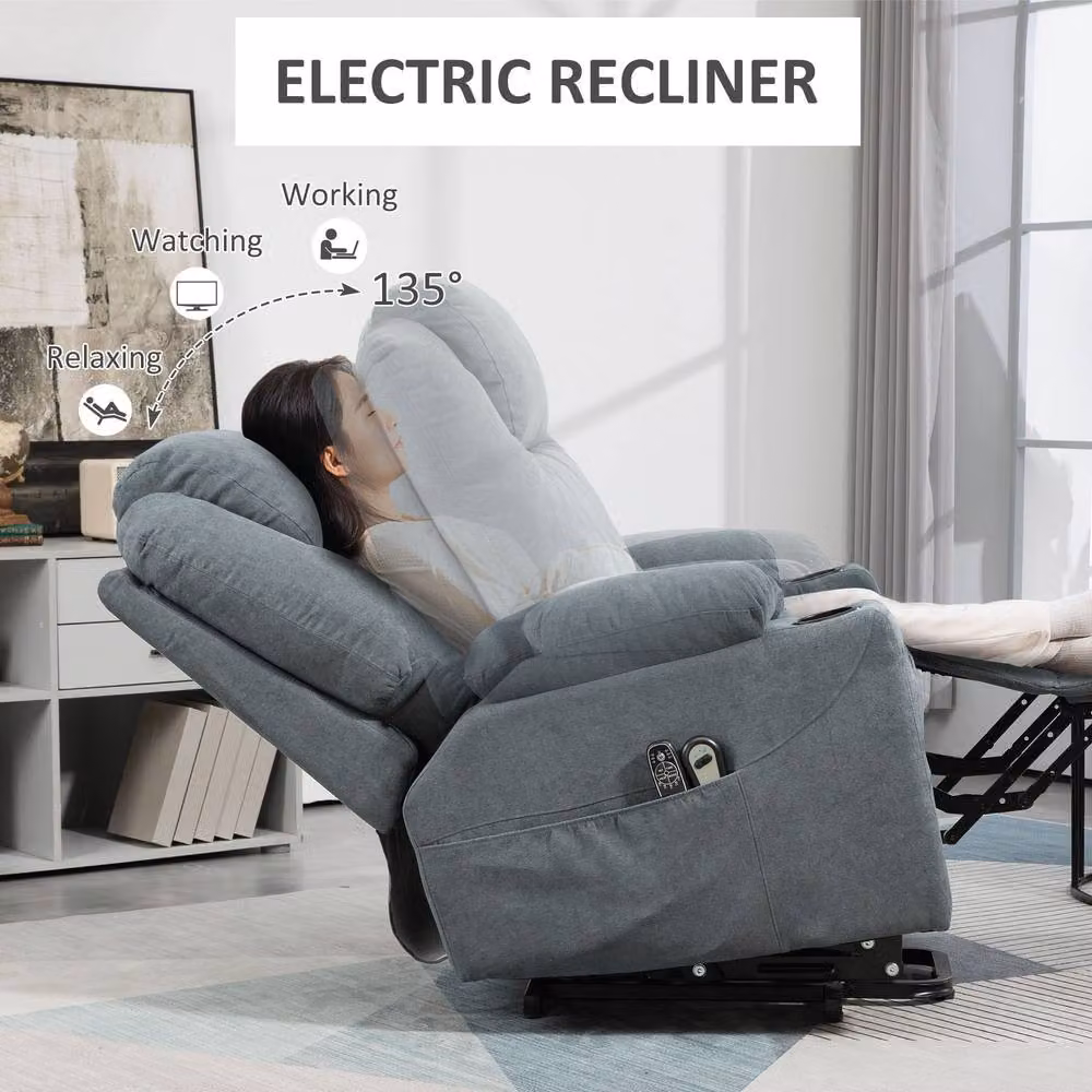 HOMCOM Riser and Recliner Chair with Vibration Massage and Heat in Dark Grey – 5