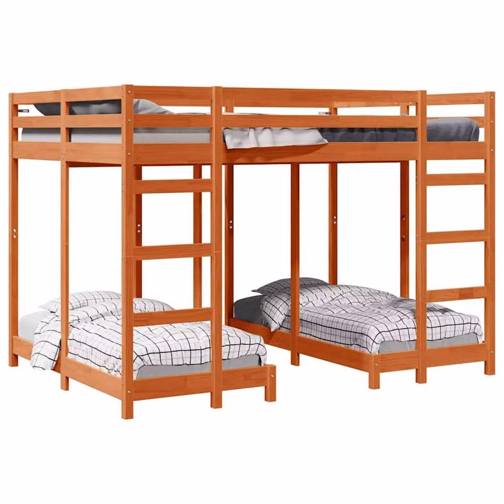 Berkfield Home Triple Bunk Bed Frame in Waxed Brown Solid Pine Wood W/D/H: 140 x 200 cm – 2