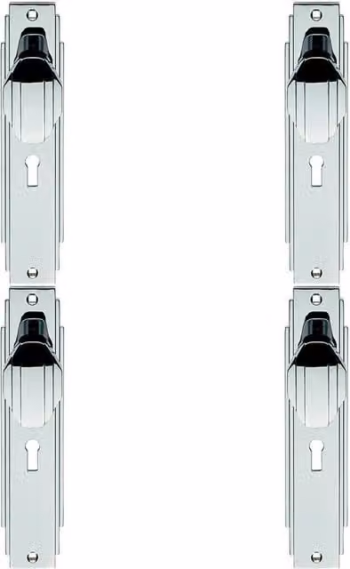 Loops 4x Pair Line Detailed Door Knob on Lock Backplate in Polished Chrome, W/D/H: 20.5 x 4.5 x 2.05 cm