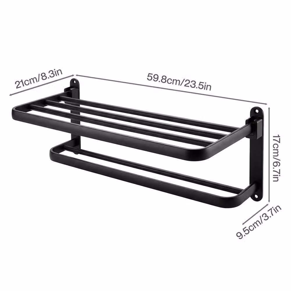 Levede Wall Mounted Double Bar Metal Towel Holder in Matt Black – 4