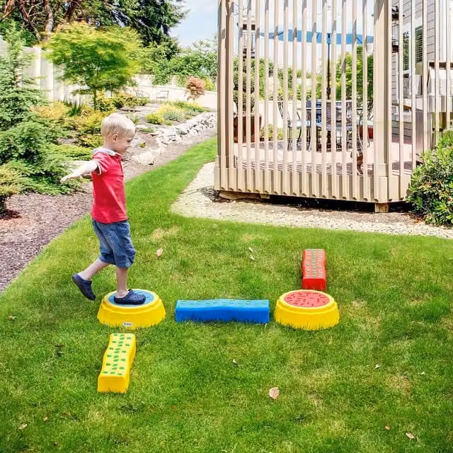 Outsunny Kids Stepping Stones Balance Bridge Set in Multicolour and Red