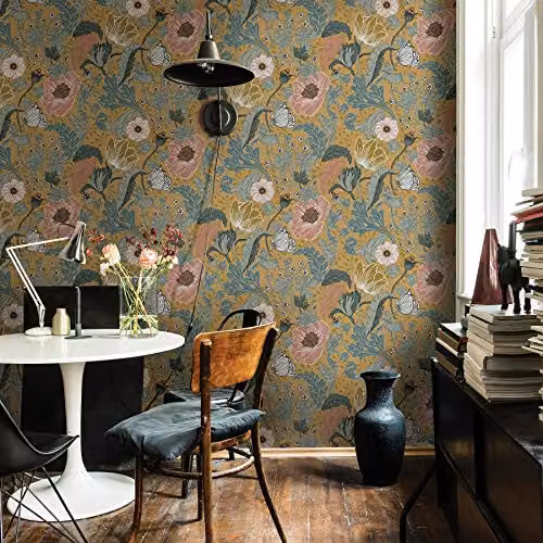 A-Street Prints Apelviken Anemone Floral Vines Yellow and Multicolour Art Nouveau Botanical Wallpaper – 2