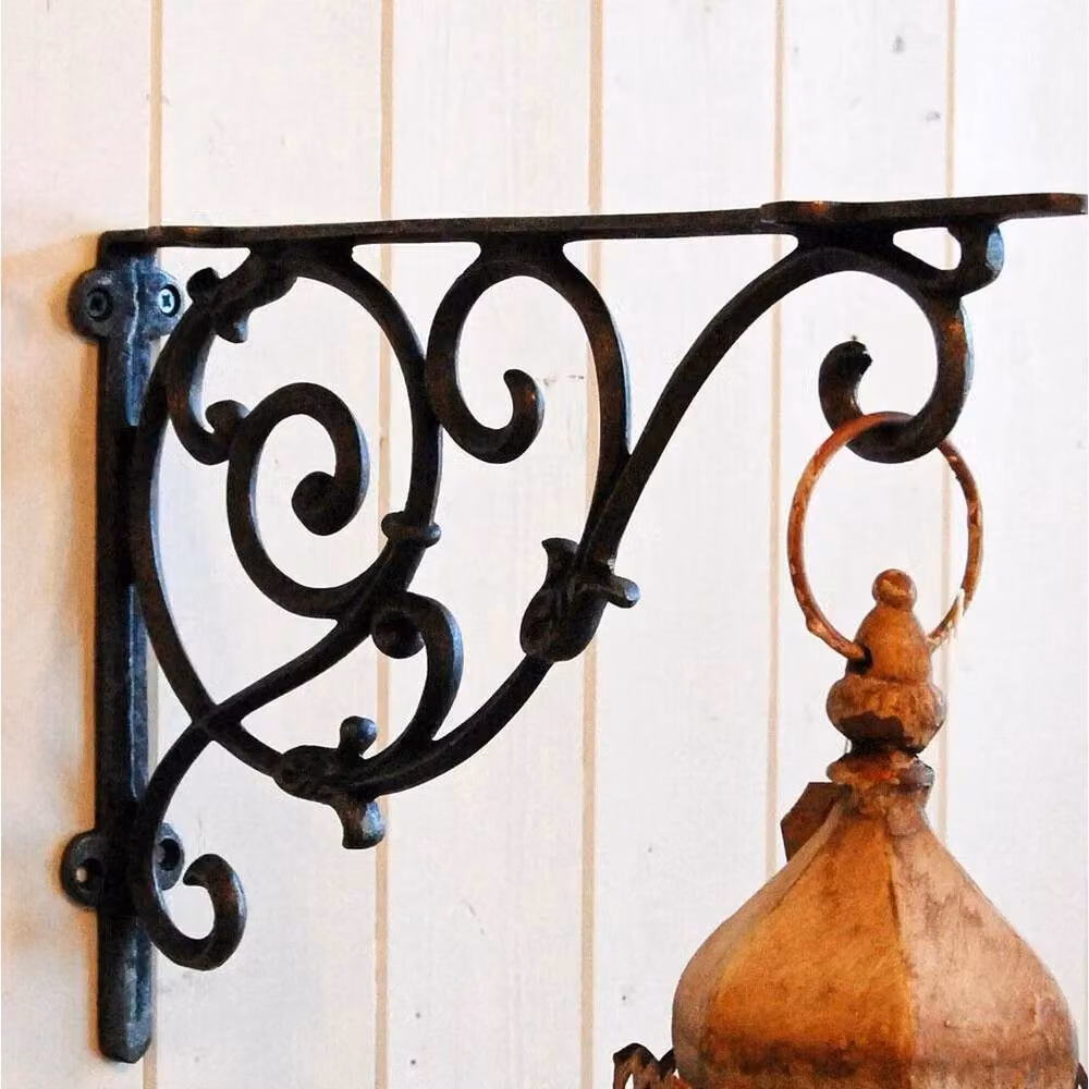 VOGREX Heavy Duty Cast Iron Scroll Wall Brackets in Black – 4