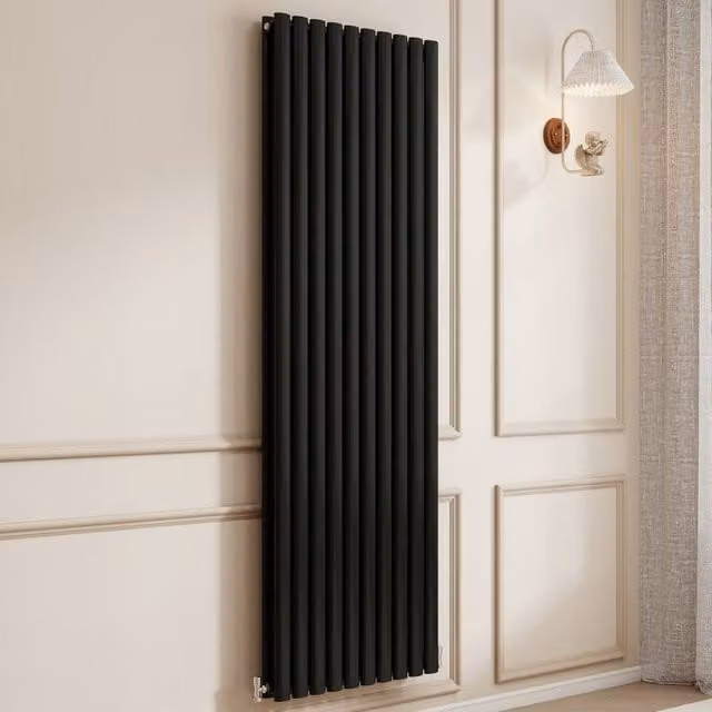 Banyetti Orva Black Vertical Double Oval Column Radiator, H 180 cm x W 59 cm x D 5.9 cm – 1