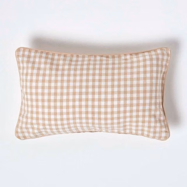 Homescapes Cotton Gingham Check Cushion Cover in Beige and Brown, W/D/H: 50 x 50 x 1 cm