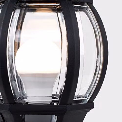 MiniSun Traditional Style Black and Transparent Outdoor Security Wall Lantern with 6W Warm White LED Bulb – 4