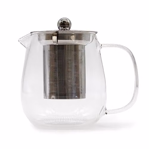 KDMD Glass and Stainless Steel Infuser Teapot in White, 550ml