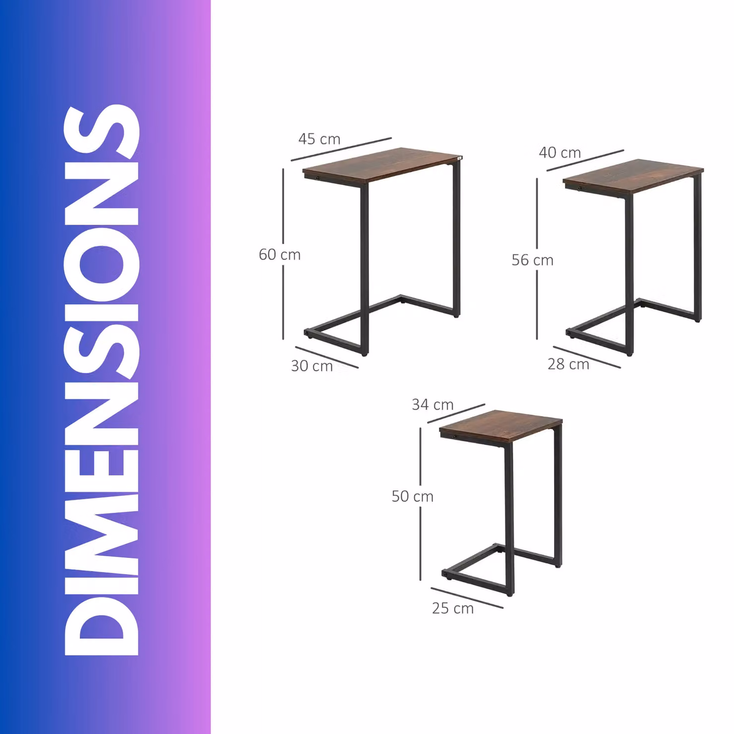 Rafaelo Mobilia 3 Piece C-Shaped Nesting Tables in Brown and Black – 5